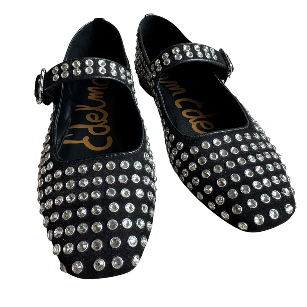 Sam Edelman Black Studded Mary Jane Flats with Silver Accents